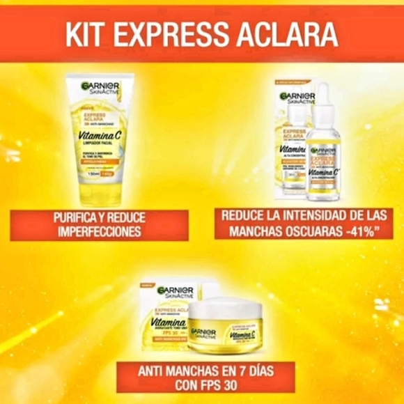 Kit Garnier Express Aclara Serum +crema +gel Con Vitamina C Tipo de piel Normal - Picture 2 of 8